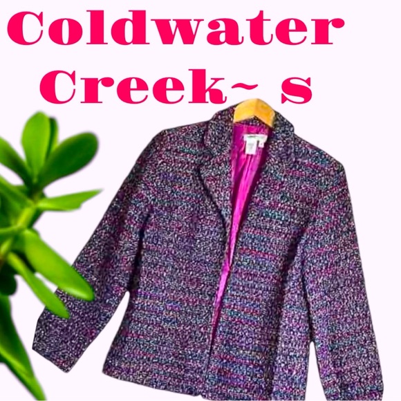 COLDWATER CREEK Woven Mottled Boucle Textured Blazer tweed open front Small EUC - Picture 1 of 9
